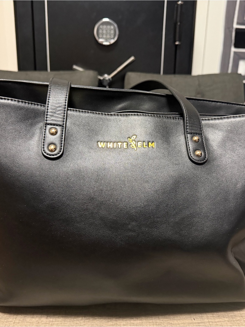 White Elm Black Tote with Gold Logo Accent